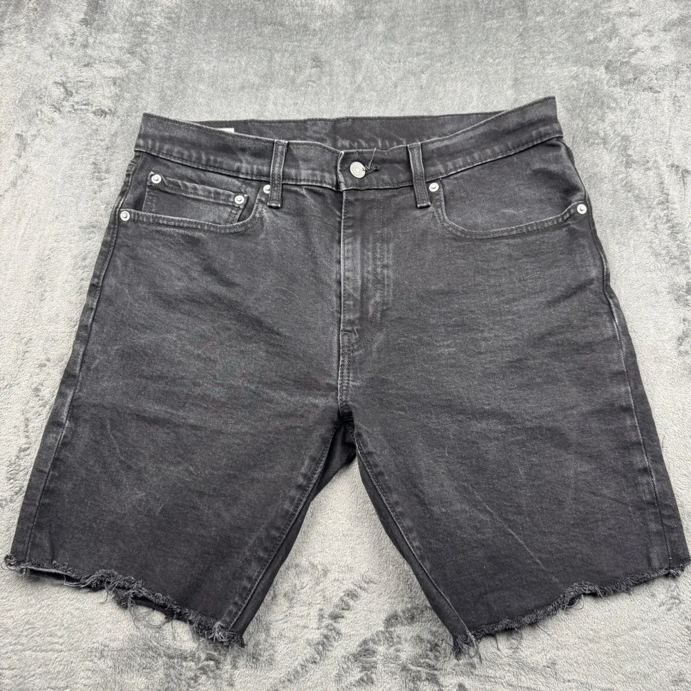 Levis Premium Denim Shorts Mens W34 Black Frayed Hem Cutoff Excellent